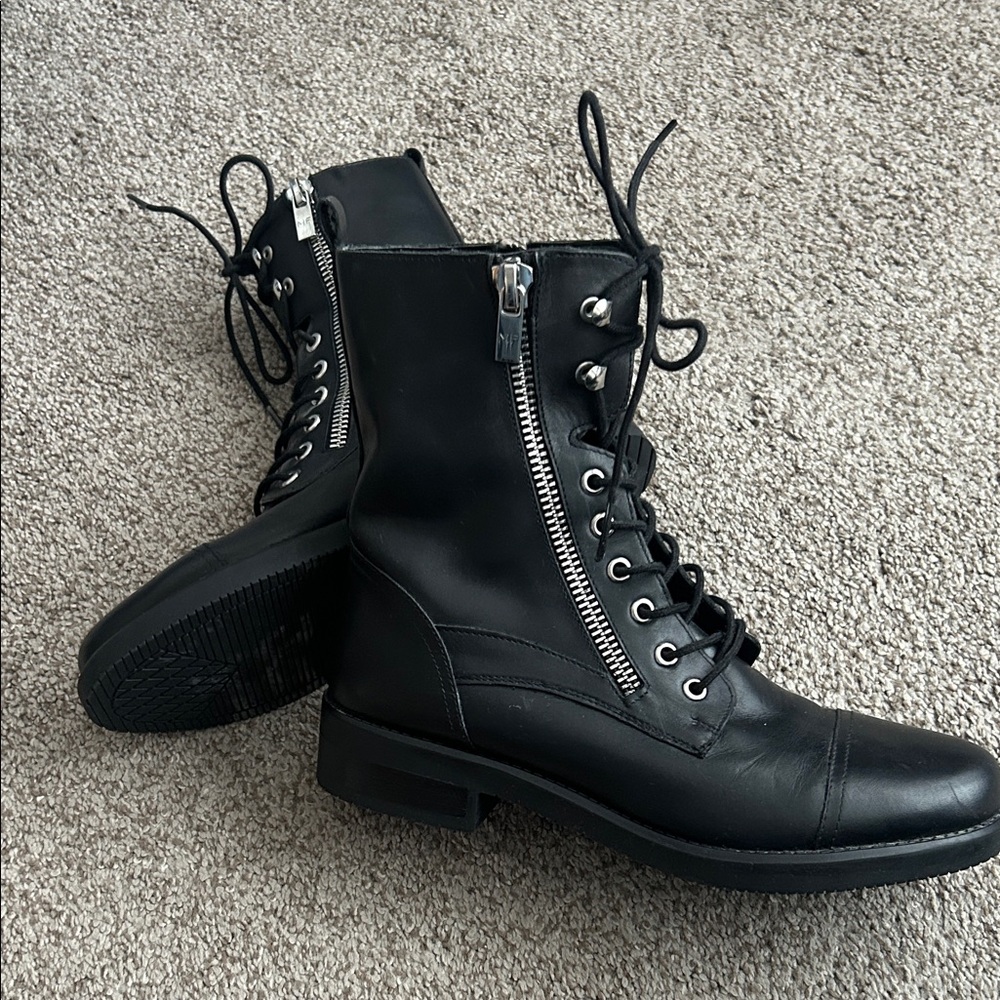 Marc Fisher Women's Black Lace-Up Side-Zip Combat Boots